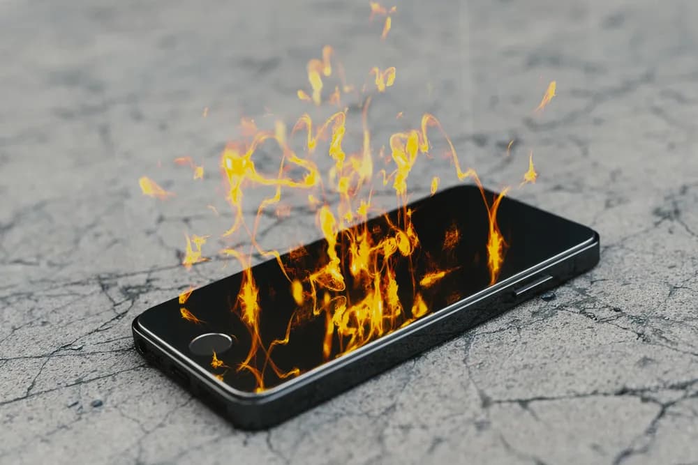 téléphone portable en feu