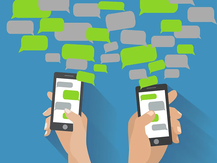 Illustration représentant des téléphones portables avec de nombreux SMS, destinée à illustrer les règles de bonne conduite à adopter avec son portable en 2024.