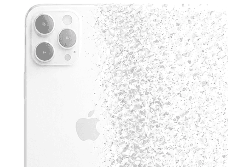 Un iPhone qui se désagrège en poussière — symbole d'un effacement sécurisé